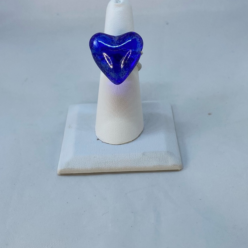 Handmade Blue Heart on Twisted Silver Tone Ring - Picture 13 of 15